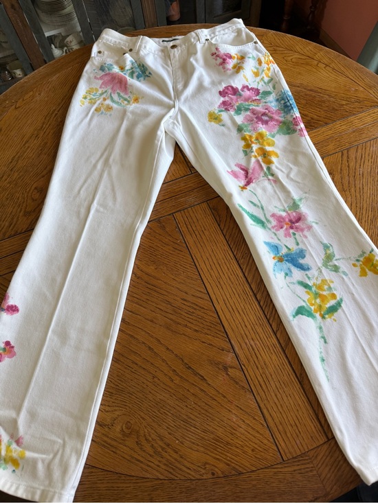 Ralph Lauren Denim - Ralph Lauren White Straight-Leg Jeans with Hand-Painted Floral Design
